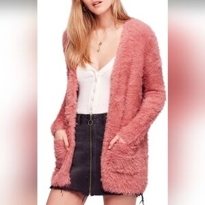 Free People Pink Fuzzy Cardigan Sweater